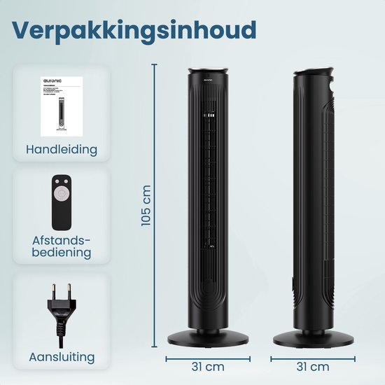 Auronic Torenventilator - Vloerventilator - Luchtkoeler - Ventilator Staand - 105 CM - 5 Snelheden - Met Afstandsbediening - Stille Ventilator - Fan - 45 dB - Zwart