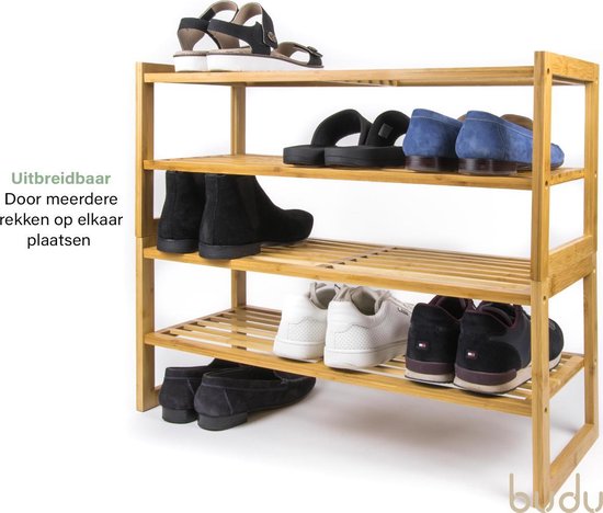Budu Schoenenrek (2 niveaus) - Bamboe Schoenenrek - Houten Schoenenkast - Schoenenrek hout