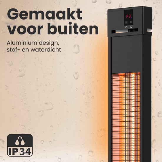 Auronic Terrasverwarmer - Infrarood Verwarming - Staand - 20m2 - Elektrisch - 2000W - Afstandsbediening - 3 Standen - Zwart