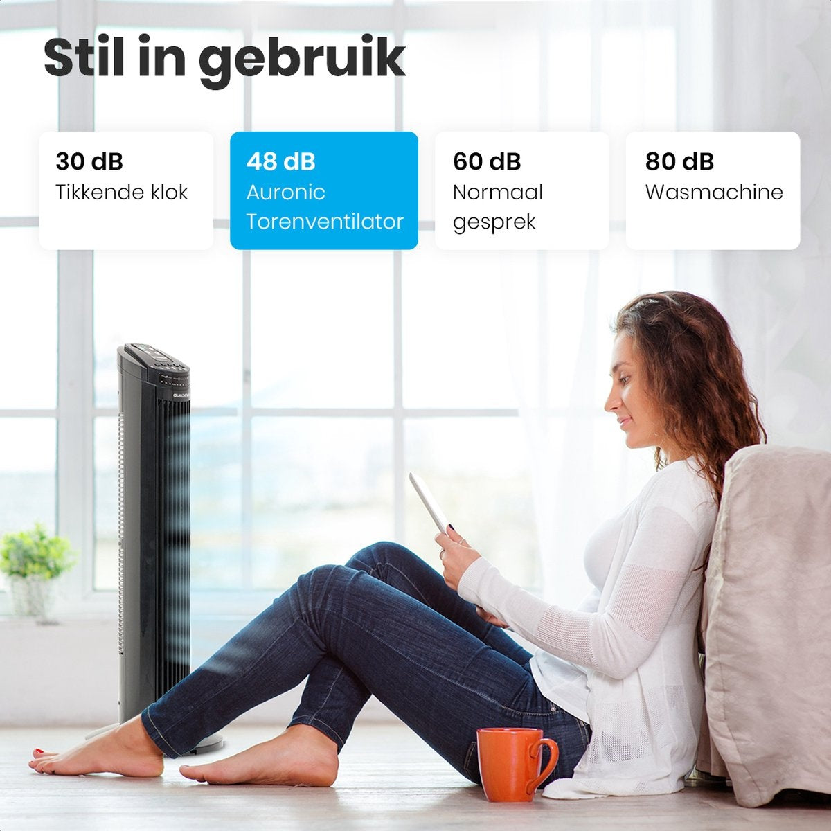 Auronic Torenventilator - Staande Ventilator met Afstandsbediening - Timer - 50W - 45dB - 74cm - Zwart