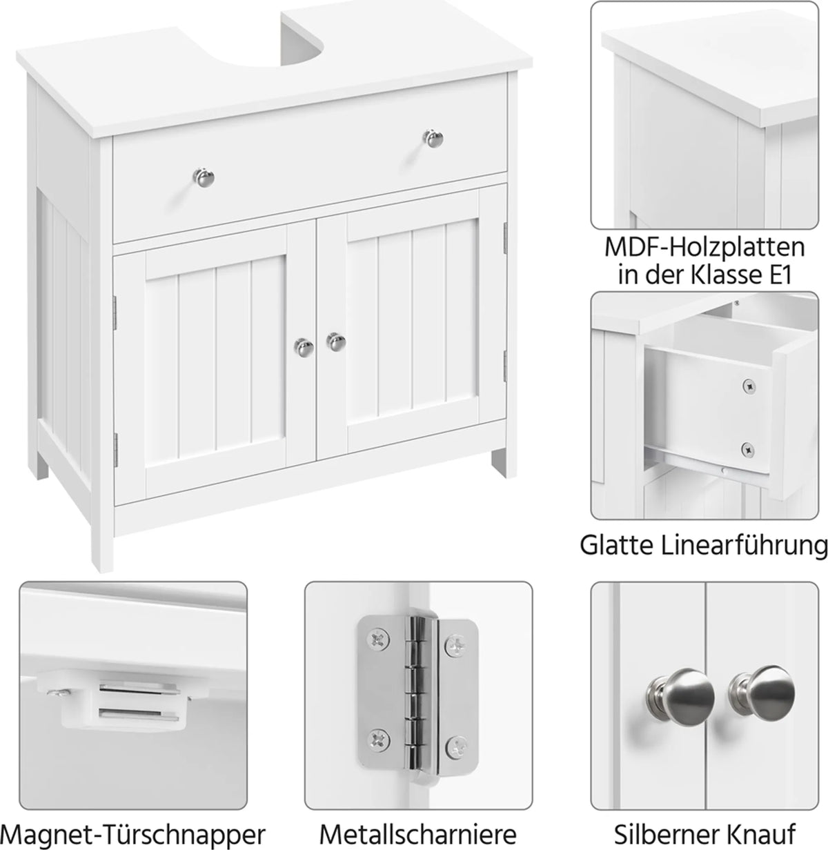 Badkamermeubel met Lade en 2 Deuren Landelijke Stijl Wit 60 × 30 × 60 cm
