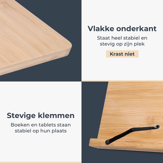 Castagnola Verstelbare Boekensteun - Boekenstandaard met 5 Standen - Boekenhouder Bamboe - Tablethouder - Kookboeken en Leesboeken