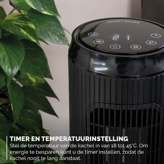 BREND BR-2222 Elektrische Kachel met Sfeerhaard en Thermostaat 18-45 °C – Keramische Ventilatorkachel – Verwarming met Swingfunctie – Timer – Zwart