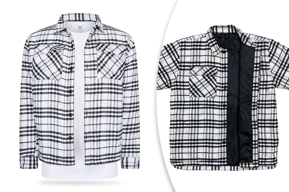 Warm Gevoerd Herenhemd met Ruiten – Flanelhemd Heren - Wit - Xl