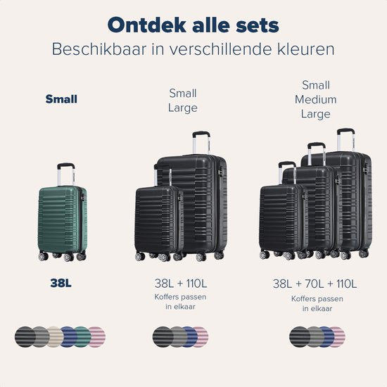TRVLMORE Koffer - Handbagage Trolley - Cijferslot - Trolley - 54x36x20cm - 38L - Donkergroen