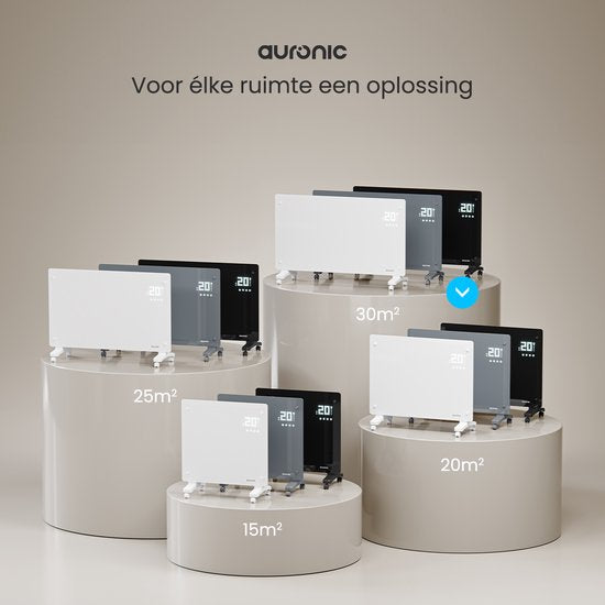 Auronic Elektrische Kachel – Convectorkachel met Thermostaat en Afstandsbediening - Glazen Paneelverwarming - 1500W Heater - Wit
