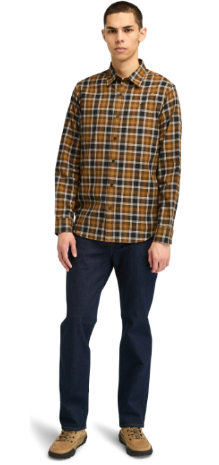 Timberland Bruin Katoenen Shirt met Lange Mouwen – Klassiek Tartan Design – Regular Fit – Maat L