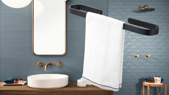 Handdoekrek Zwart Zonder Boren 40 CM | Zelfklevende Handdoekstang | Handdoekhouder | Badkamerrek voor Handdoeken RVS | Handdoekstang | Zelfklevend - kerst cadeau tip