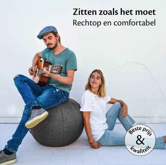 Bckz Zitbal Kantoor en Thuis 55 CM - Luxe Yoga Bal - Zitballen met Hoes - Ergonomische Bureaustoel Bal - Linnen Antraciet