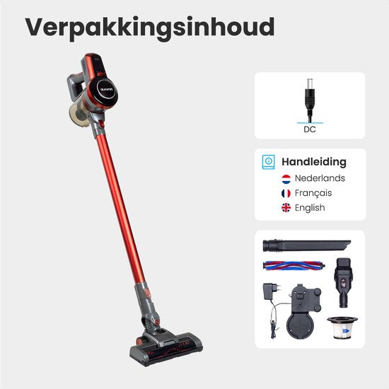 Auronic Steelstofzuiger Draadloos - Zonder Zak - Op Accu - 4-in-1 - 160W - Vacuum Cleaner - Rood/Grijs - Draadloze stofzuiger
