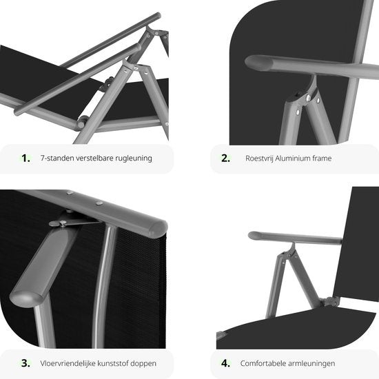 tectake® - Ligstoel ligbed zonnebed - verstelbare rugleuning - donkergrijs