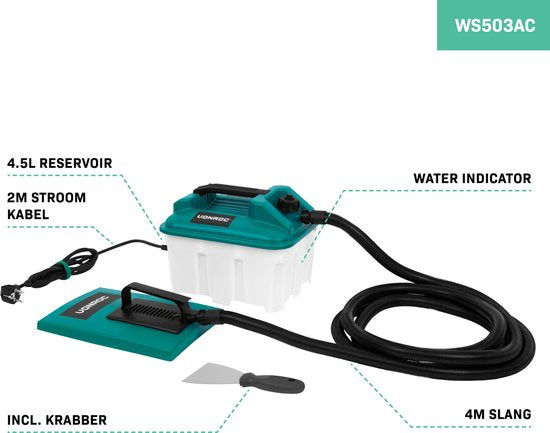 VONROC Behangafstomer - 2300W - 4.5L - 4m slang – Incl. krabber – Met grote én kleine stoomplaat