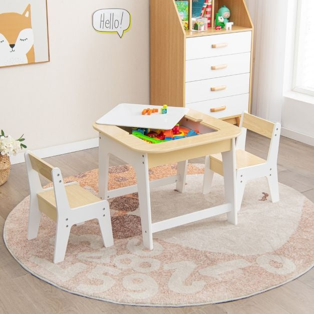 Coast kindertafel met 2 stoelen 3 TLG kinderstoelgroep hout met dubbelzijdige tafel top