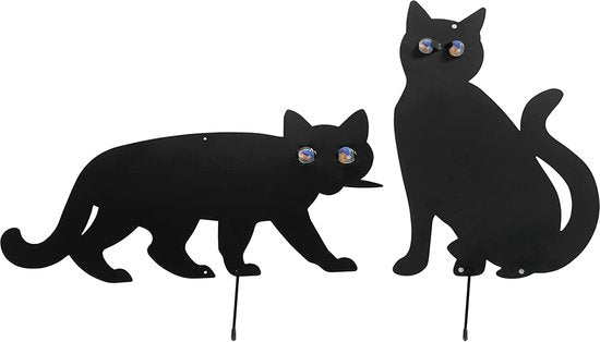 Maximex Vogelverschrikker katten set van 2, verdrijft ongewenste gasten uit de tuin, van zwart gelakt metaal, met fonkelende kogen, afmetingen (b x h): 37 x 24 cm