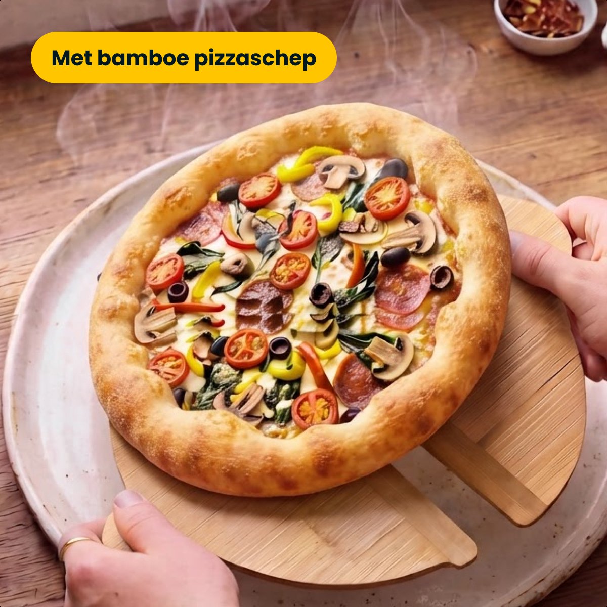 MOA Elektrische Pizzaoven - Tot 400°C - 30,5 cm Pizzasteen - Regelbare Boven- en Onderwarmte - Inclusief 2 Bamboescheppen - Zwart