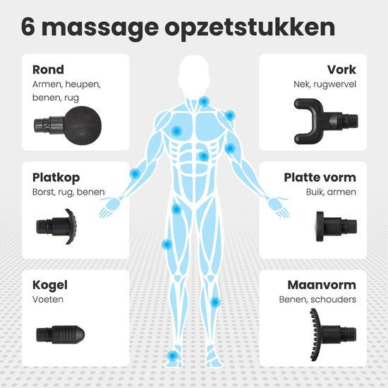 Auronic Massage Gun - Sport en Relax Massage - Massage pistool - 6 Opzetstukken - 30 Standen - Professioneel Massage Apparaat - Zwart