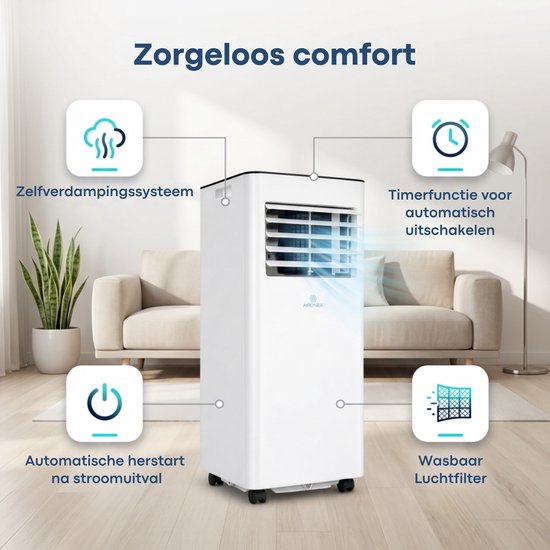 Aironex Mobiele Airco 7000 BTU – App & Afstandsbediening – Stil & Compact – Mobiele Airconditioner met Raamafdichting - Mobiele Airco voor Slaapkamer, Woonkamer, Kantoor