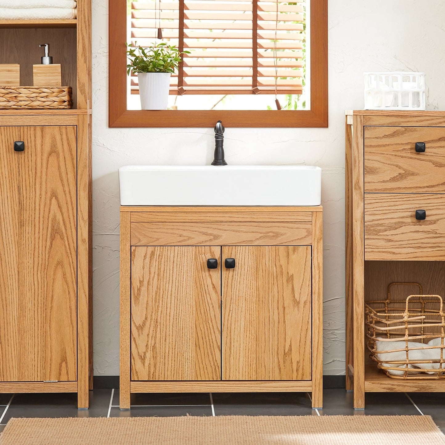 SoBuy Onderkast Voor Wastafel - 2 planken en 2 deuren - Max. 25KG - 60 x 35 x 60 cm - Houtkleur