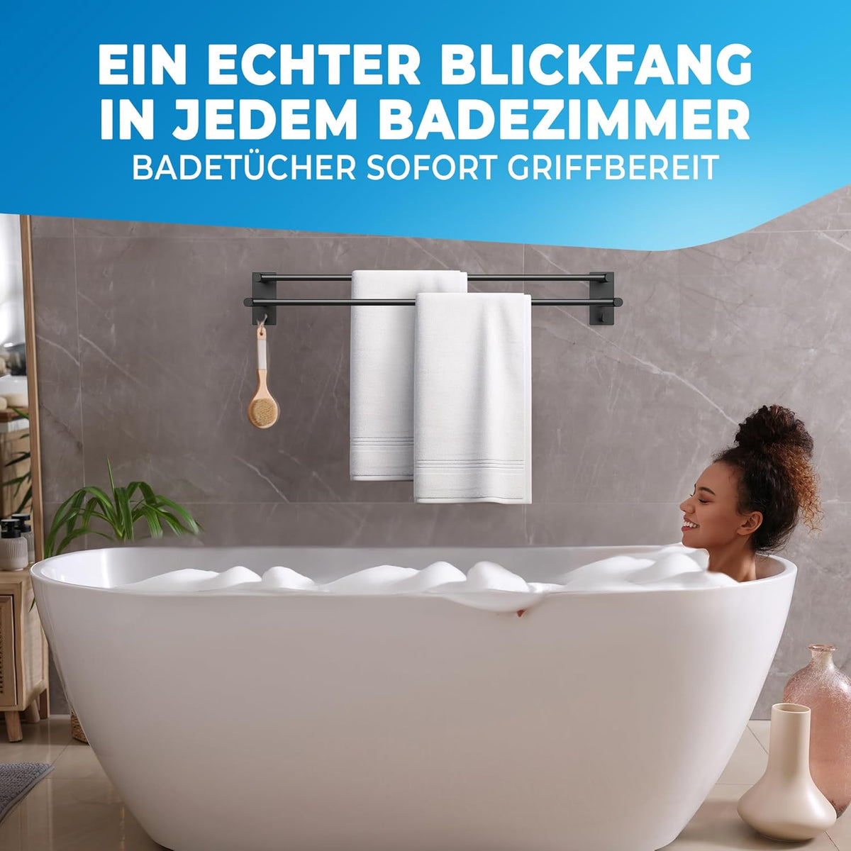 LOBUX Dubbele Handdoekhouder - Zonder Boren - 60 cm - Zwart