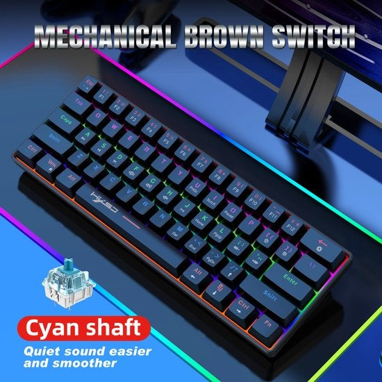 HXSJ V900 Bedrade Mechanisch Gaming Toetsenbord - RGB Verlichting - QWERTY - 61 Keys - Blue Switch - Zwart