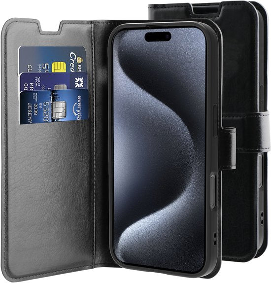 Behello Hoes Bookcover iPhone 16 Pro Gel zwart