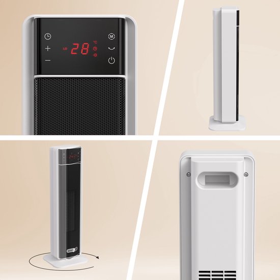 Auronic Elektrische Kachel - Keramische Kachel - Toren Kachel - 2000W Heater - Wit