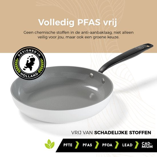 BE Living Essential Koekenpan - Ø 28 cm - Keramisch - PFAS vrij - Inductie - Wit
