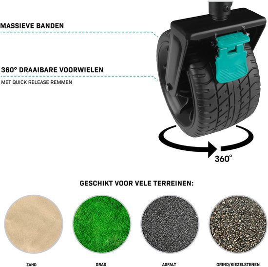 VONROC Bolderkar XL – Opvouwbaar - 80 kg draagvermogen – 200l inhoud - Extra ruim model - Massieve anti-lek wielen - Stevig stalen frame – Polyester 600D - Zwart