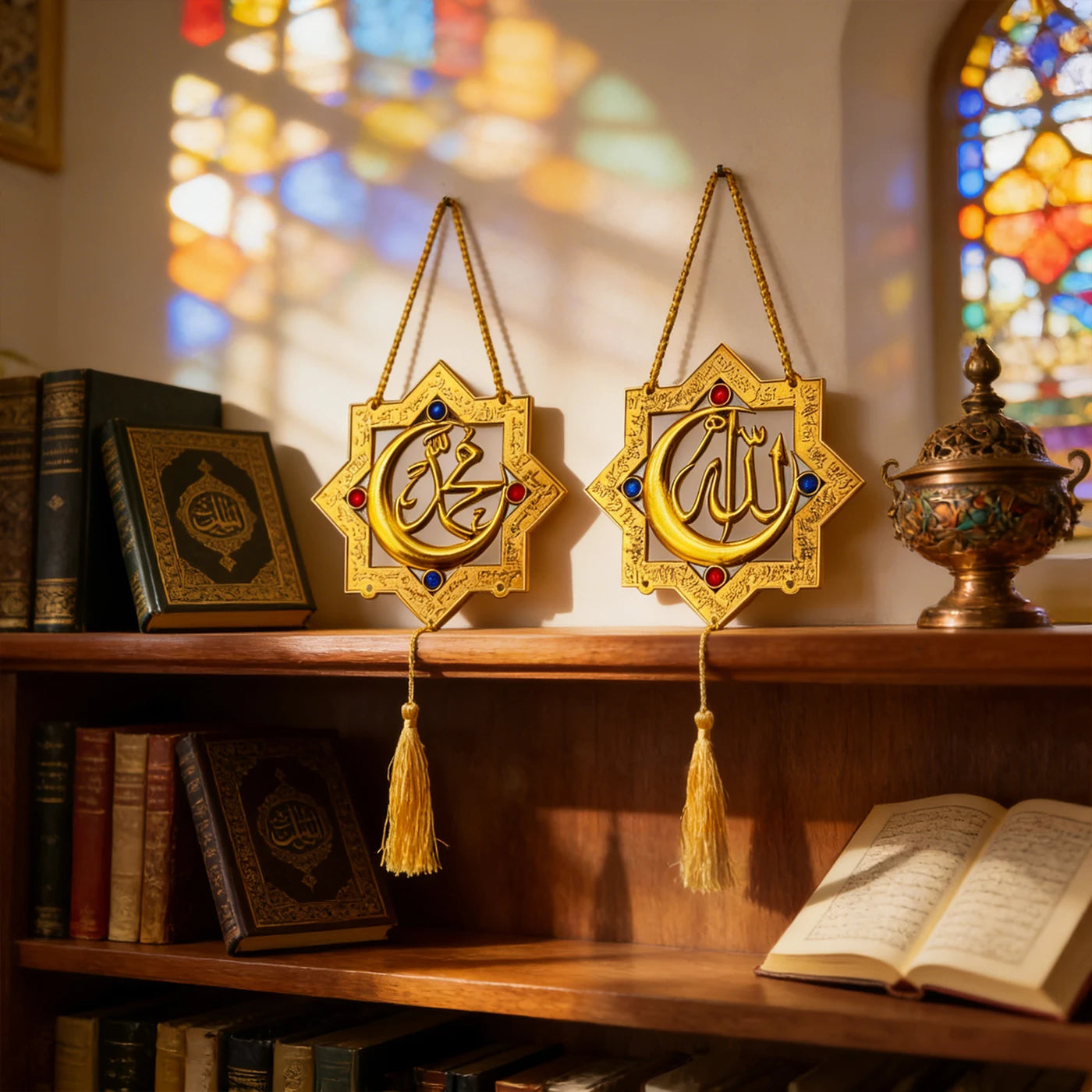 Islamitische Wanddecoratie Ramadan Hanger 2 Stuks - Goud - 39 x 16 cm