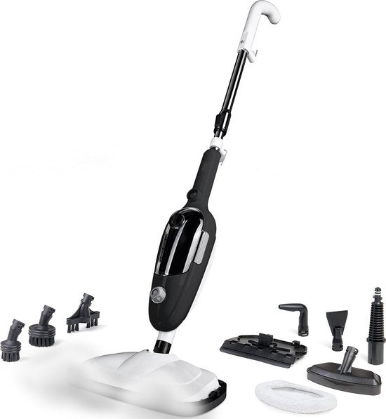 URGOODS Stoomreiniger – Incl. Opzetstukken & Microvezeldoeken – 1300 W – 20 x 45 x 180 cm – Zwart
