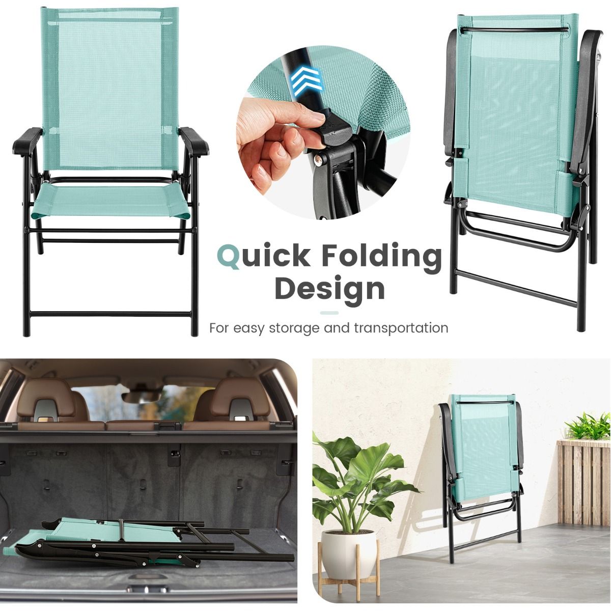 Coast Opvouwbare Terrasstoelen - set van 2 - metalen frame - groen