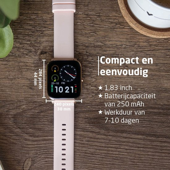BREND Smartwatch voor Dames en Heren - Stappenteller, Bloeddrukmeter en Hartslagmeter - Sporthorloge - Waterdicht – Roze
