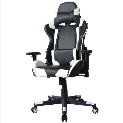 VDD HUKY1010_WITZWART Gamingstoel - Verstelbare Rugleuning 180° - 360° Draaibaar - 120-130 cm - Zwart/Wit