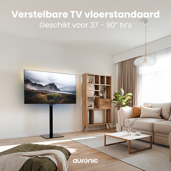 Auronic TV Standaard – Verstelbaar & Draaibaar – Max 60 kg – Voor 37-90 inch – 61 x 41 x 136,5 cm – Zwart