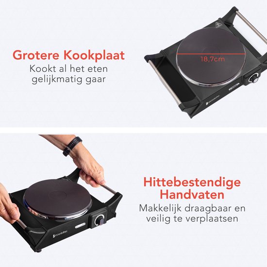 KitchenBrothers Elektrische Kookplaat - 1 Pits - 1500W - Zwart