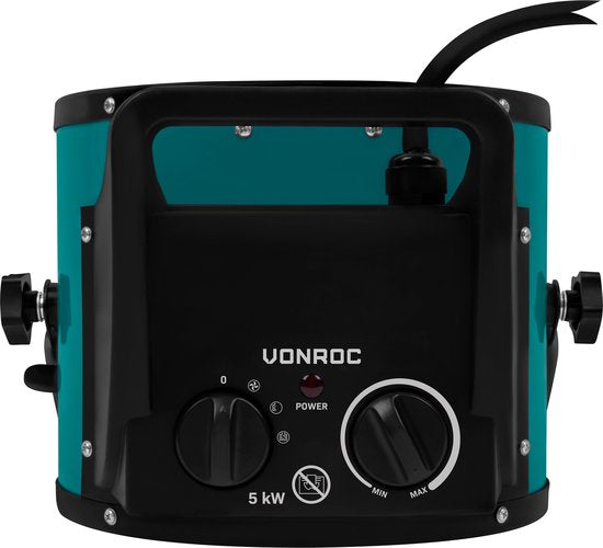 VONROC Elektrische kachel - ventilatorkachel - werkplaatskachel - krachtstroom 400V - 3300W/5000W - keramisch - thermostaat - voor ruimtes tot 48m2