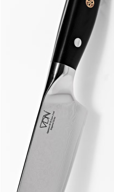 VDN Elegance Damaststaal Koksmes 21 cm – Zwart handvat, roestvrij staal