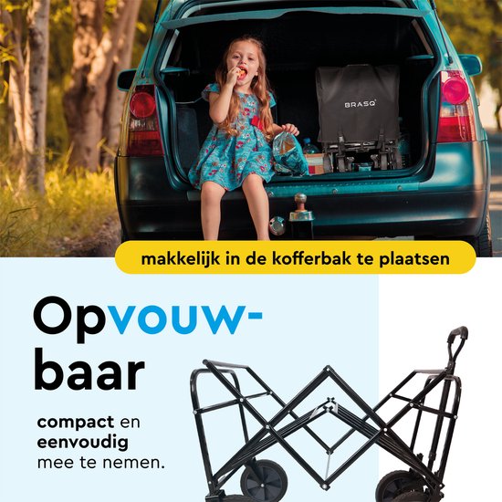 BRASQ Bolderkar Opvouwbaar - 100 Liter - 80 KG Draagkracht - Draaibare wielen mét rem - 90x51x100 CM - Verstelbare hendel - Inklapbare Bolderwagen - Compact – Zwart