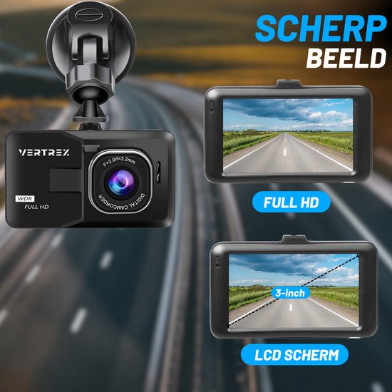 VERTREX Dashcam voor Auto 1080P Full HD - Voor en Achter - Dash cams - Nachtvisie - G-Sensor - 170° Wijdhoeklens - 3,0" LCD - Bewegingsdetectie - Loop Recording - Incl. 32GB MicroSD Kaart