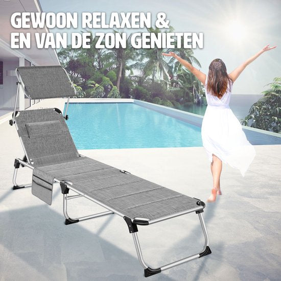 tectake® - Ligbed Lorella gestoffeerd, inklapbaar - grijs gemeleerd - 220 x 60,5 x 34 cm, met zijvak