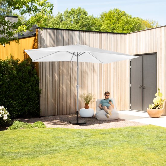 VONROC Premium Parasol Rapallo 200x300cm – Duurzame parasol - Kantelbaar – UV werend doek - Wit – Incl. beschermhoes
