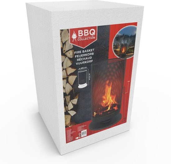 BBQ Collection Vuurkorf met Vonkenscherm - Tuinhaard 44,5 x 72,5 cm - Buitenhaard met Pook - Houtkachel voor Tuin en Terras - Vuurschaal voor Buiten - Carbon Staal