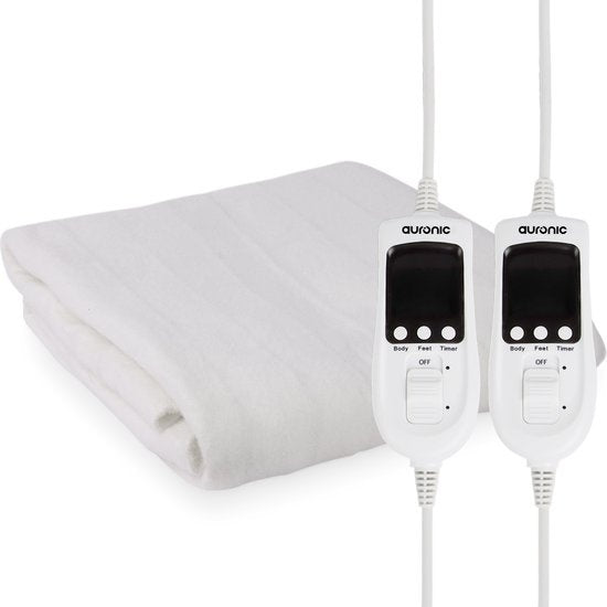 Auronic Elektrische 2-Persoons Onderdeken – Instelbare Voetzone, 9 Warmtestanden, 120W – 160 x 150 cm – Wit