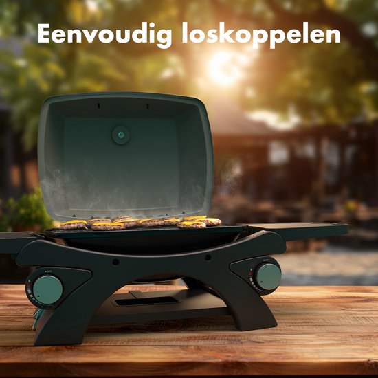 KitchenBrothers Gas BBQ - Staand en Tafelmodel Barbecue - Tafelbarbecue - Anti-aanbaklaag - 37x48 cm Grilloppervlak - Zwart