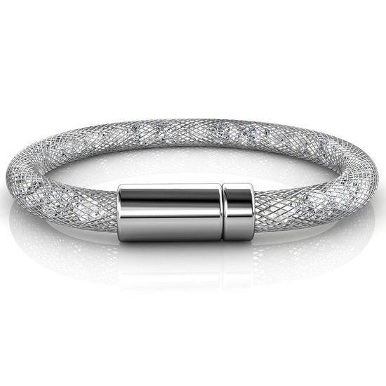 Yolora Dames Mesh Armband - Kalpa Camaka Kristallen - Zilverkleurig - Vrouwen Armband Zilver - Sieraden - Luxe Giftbox - Geschenkdoos - Cadeau doos - Exclusieve Geschenkverpakking - Mooie Cadeauverpakking