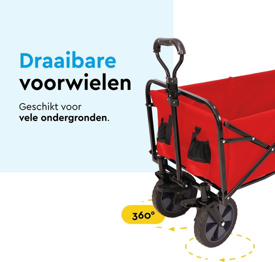 BRASQ Bolderkar Opvouwbaar - 100 Liter - 80 KG Draagkracht - Draaibare wielen mét rem - 90x51x100 CM - Verstelbare hendel - Inklapbare Bolderwagen - Compact – Rood