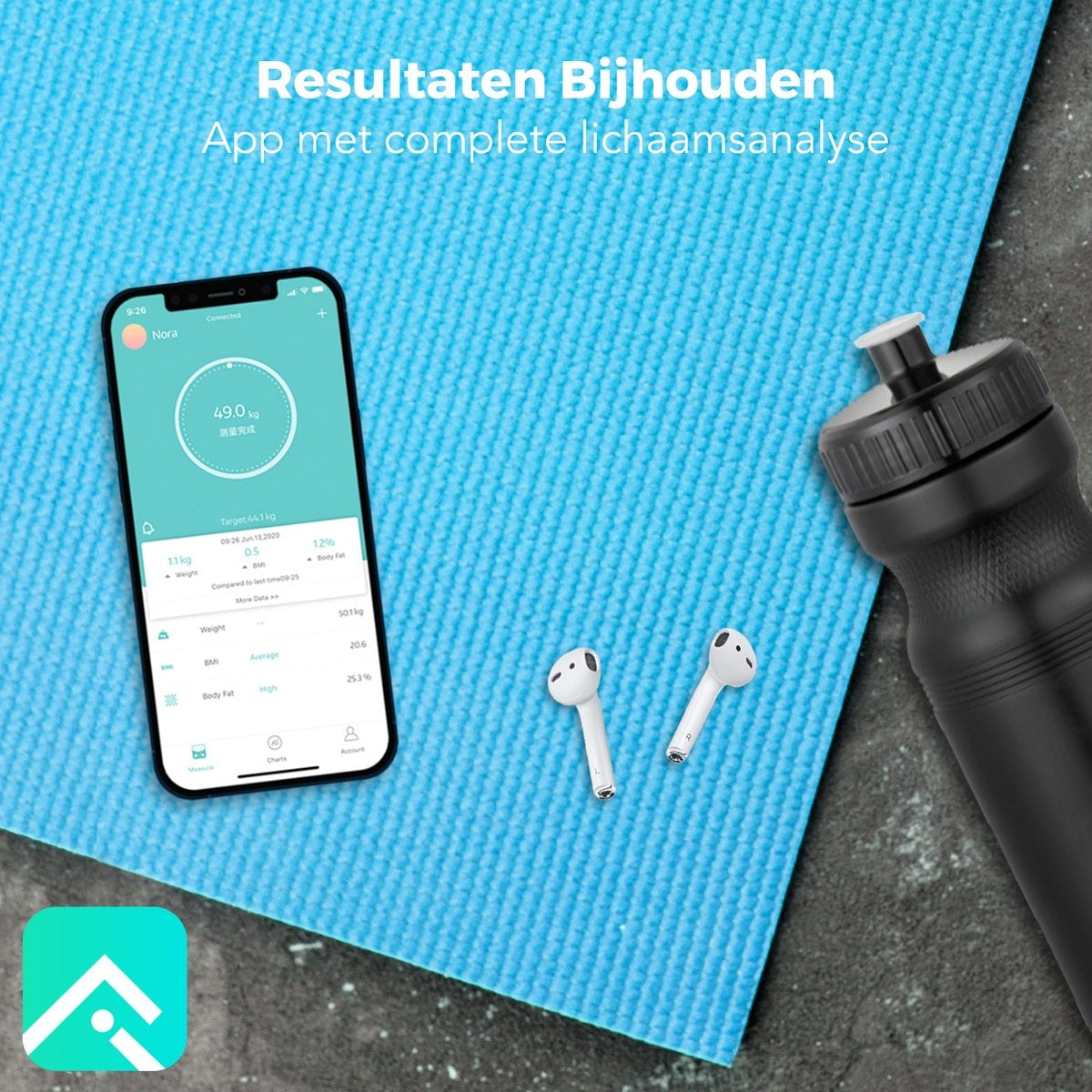 Auronic Personenweegschaal - Lichaamsanalyse & Vetpercentage - Digitaal - 15 Metingen - Zwart