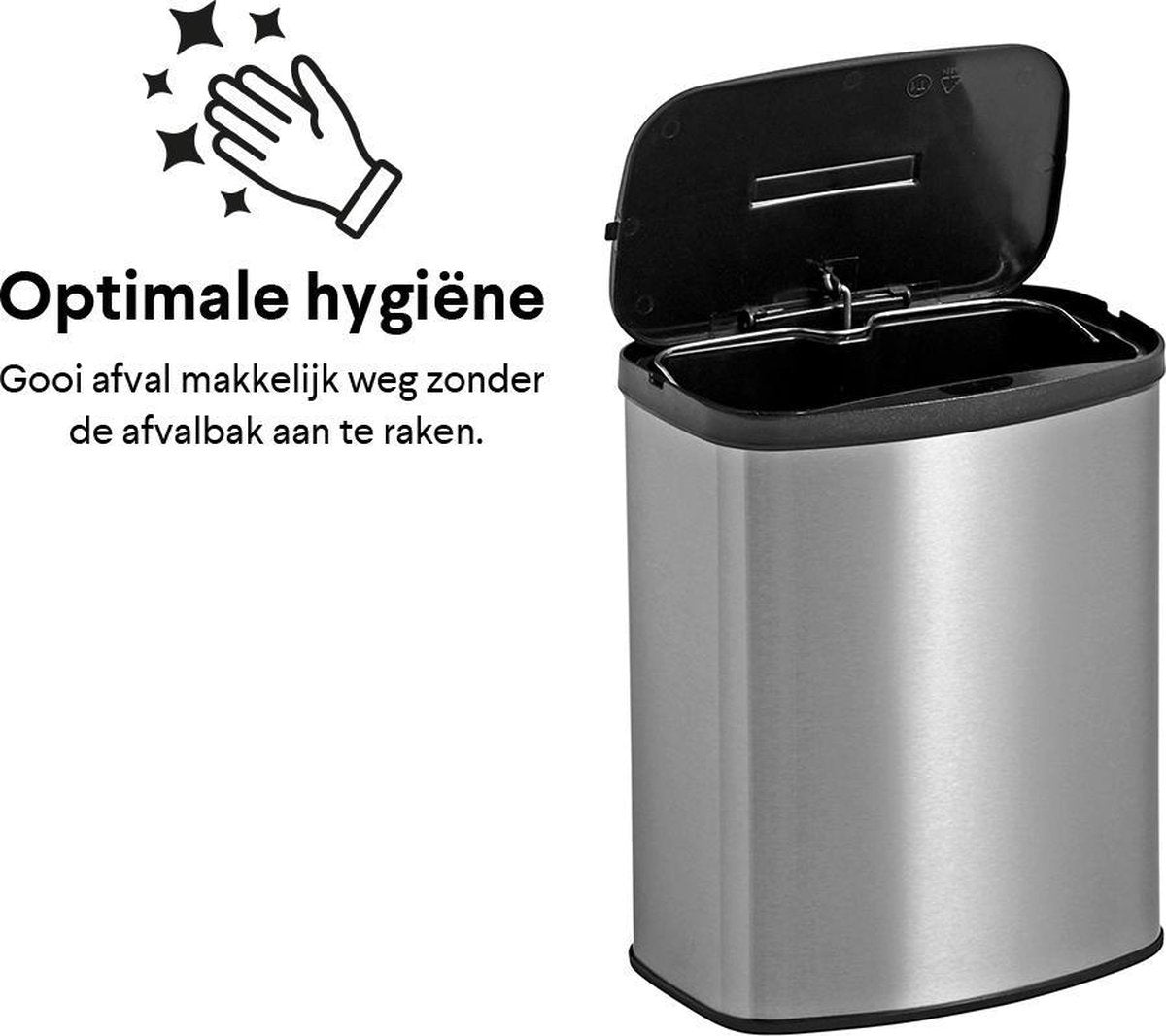 Homra IXXA Prullenbak met Sensor - 8 Liter - RVS - Toilet Afvalemmer - Badkamer Afvalbak - Automatische Deksel