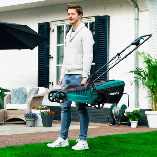 VONROC Elektrische grasmaaier – 1300W – 32cm maaibreedte – 30L opvangbak + vulindicator – Instelbare maaihoogte