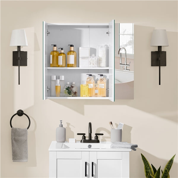 Frameless Spiegelkast - 3 Spiegeldeuren - 2 Verstelbare Legplanken - 70,5 x 15 x 60,5 cm - Wit
